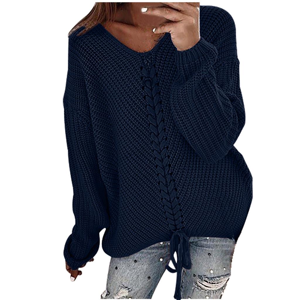 Women's Sweater Casual Long Sleeve V Neck Solid Loose Chunky Knit Pullover Tops