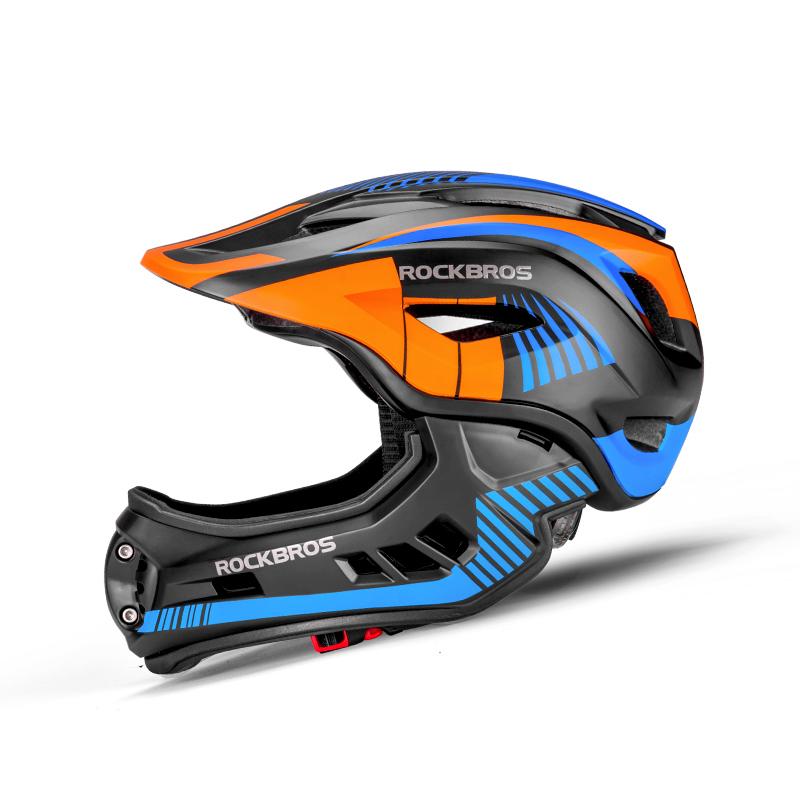 ROCKBROS Child Cycling Helmets Detachable Full Face Helmet Lightweight Adjustable Bicycle Scooter Helmet Safety Breathable S(50-54cm)