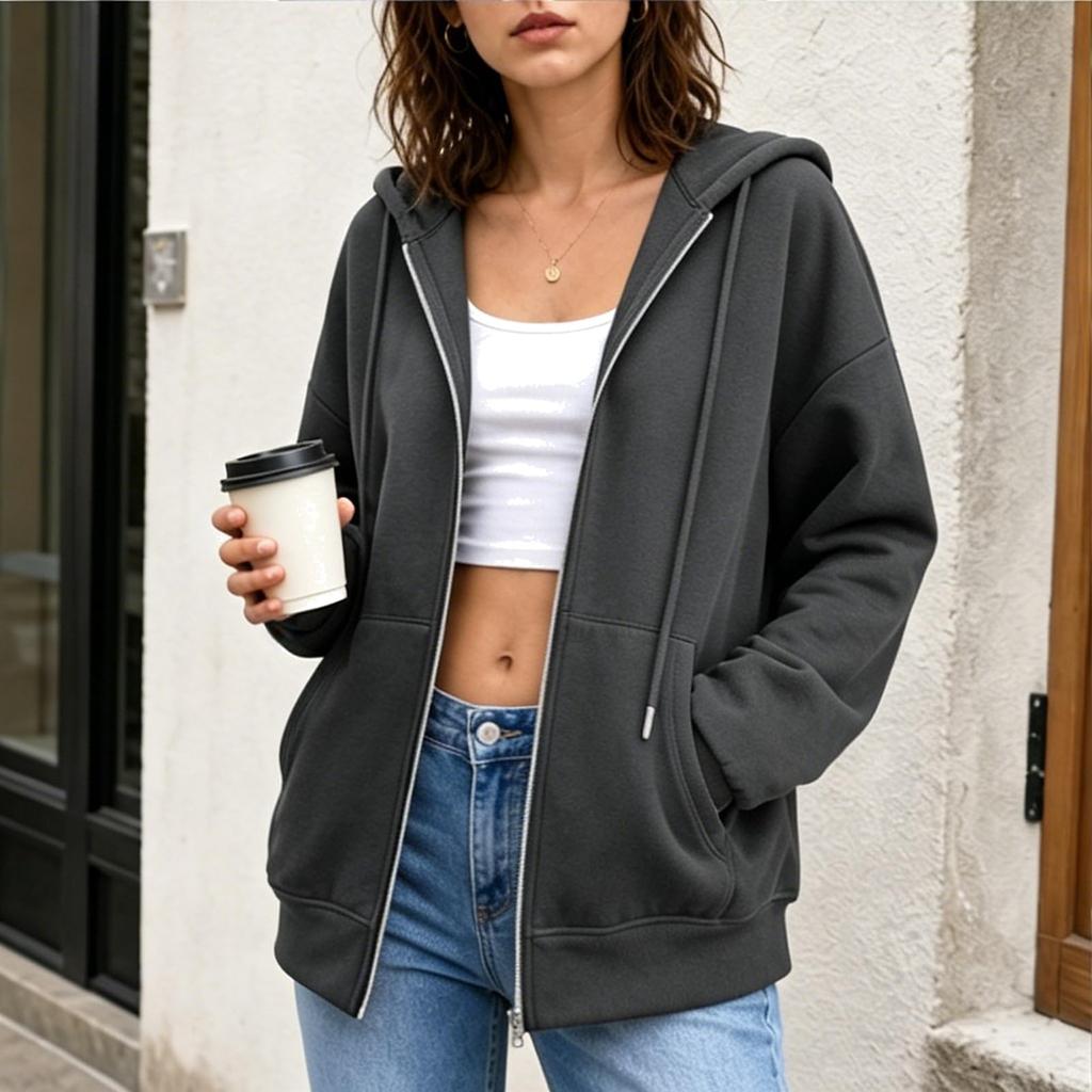 Women's Long Sleeve Color Hooded Sweatshirt Pullover for Everyday Wear