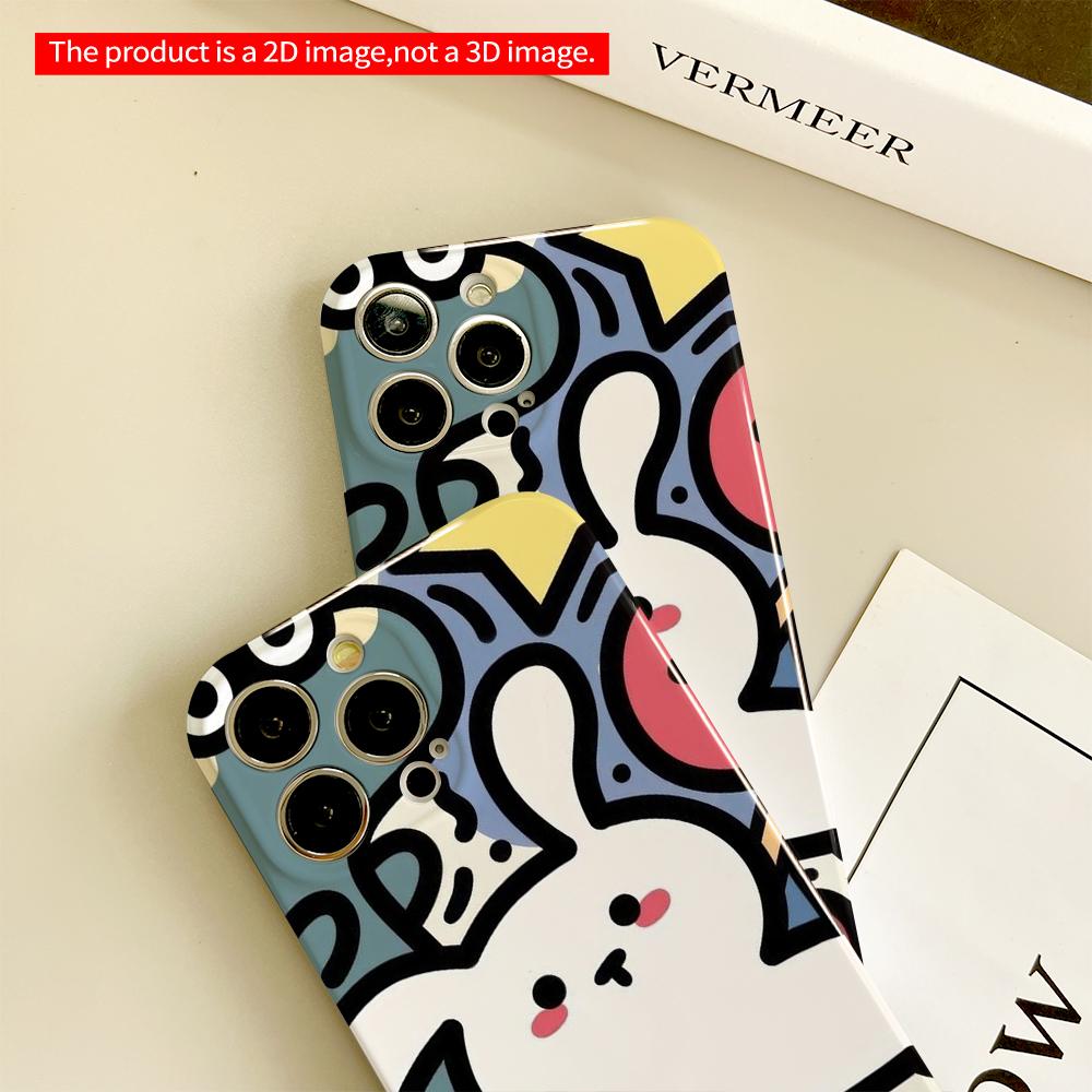 Cute Bunny & Colorful Shapes Phone Case All Inclusive Film Hard Phone Case, Compatible with iPhone 18 Pro Max 17 16 15 14 13 12 11