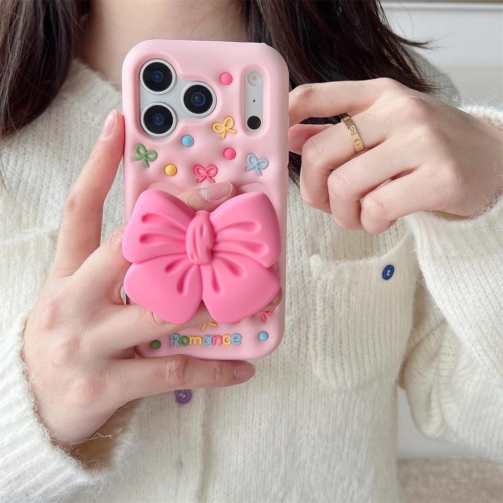 3D Large Bow Pink/Purple Case for iPhone 13-15, 17 Pro