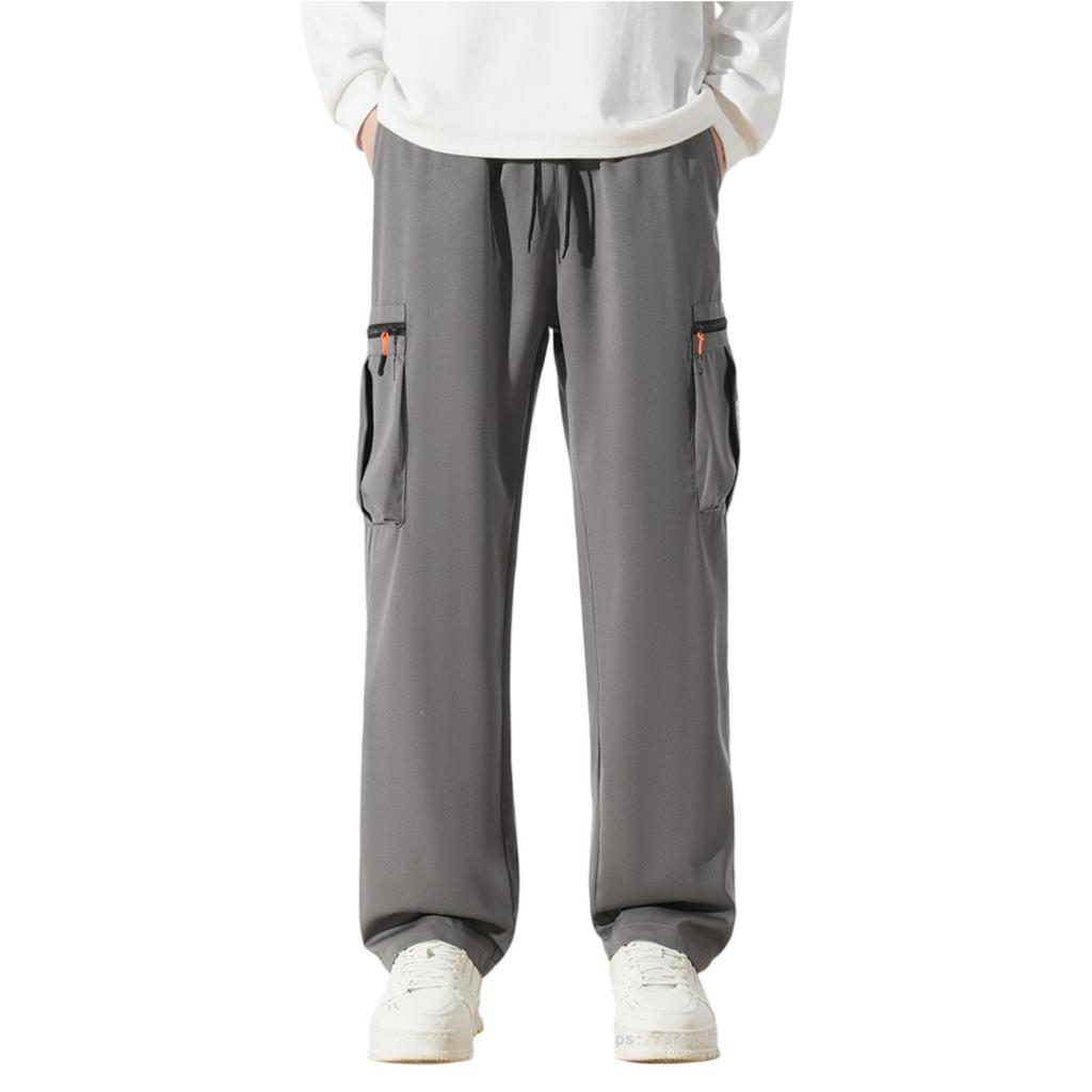 Men Lightweight Breathable Multi Pocket Sports Casual Cargo Pants Loose Fit Drawstring Waistband Utility Trousers for Outdoor Daily Wear