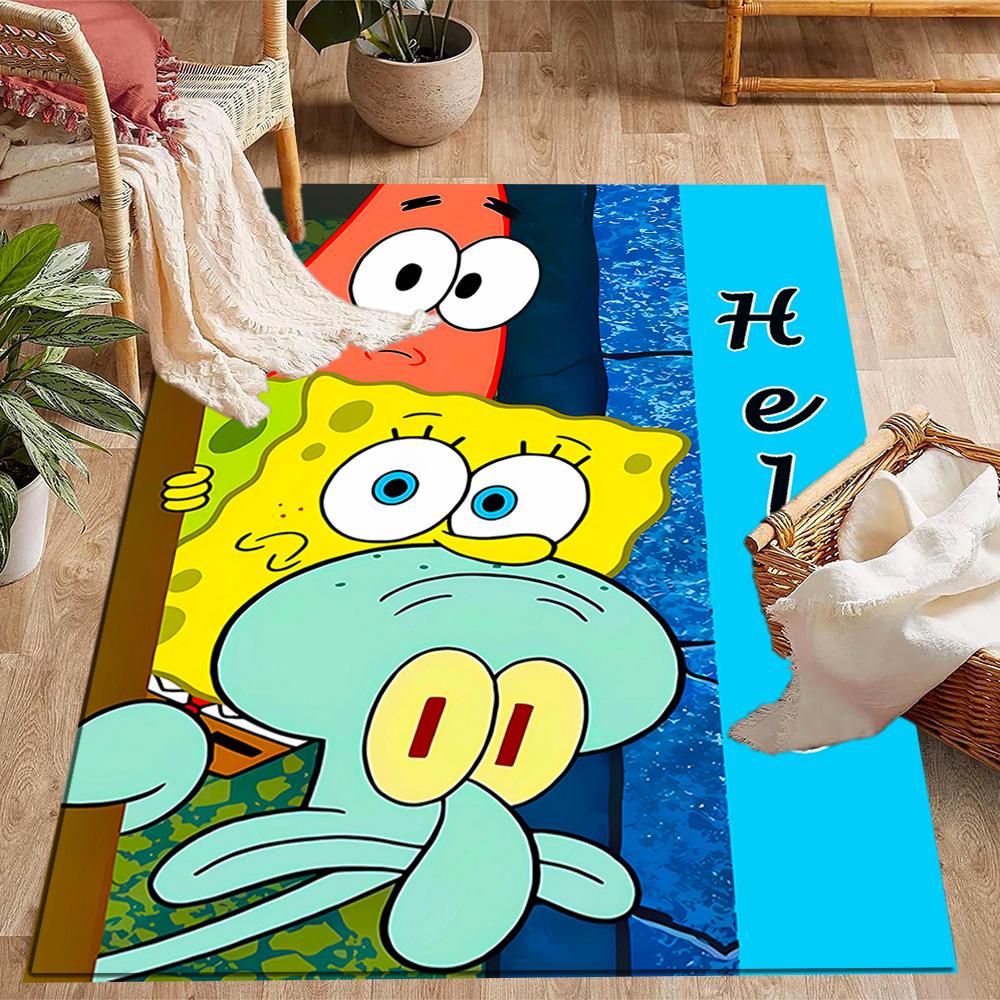 Spongebob Squarepants Adventure Themed Anti-Slip Rugs - Polyester Home Decor, Suitable for Bedrooms, Living Rooms, Doorways, Studios, and Decorations