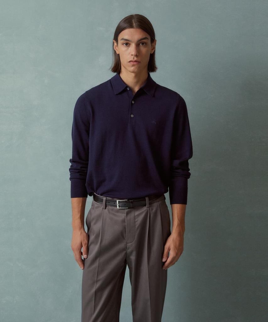 BROOKS BROTHERS Merino Wool Logo Polo Sweater (Navy) (Bbwtmnf301)