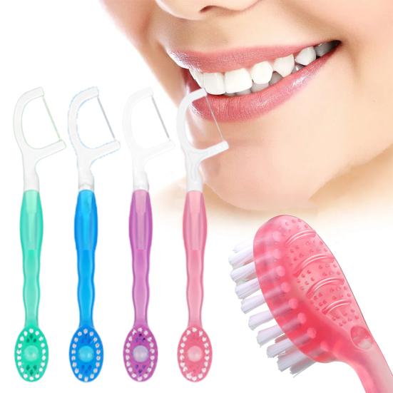 12Pcs Disposable Toothbrush with Toothpaste Floss Pick Tongue Scraper Travel Adults Mini Pre-Pasted Toothbrush Dental Flosser Oral Care Supplies