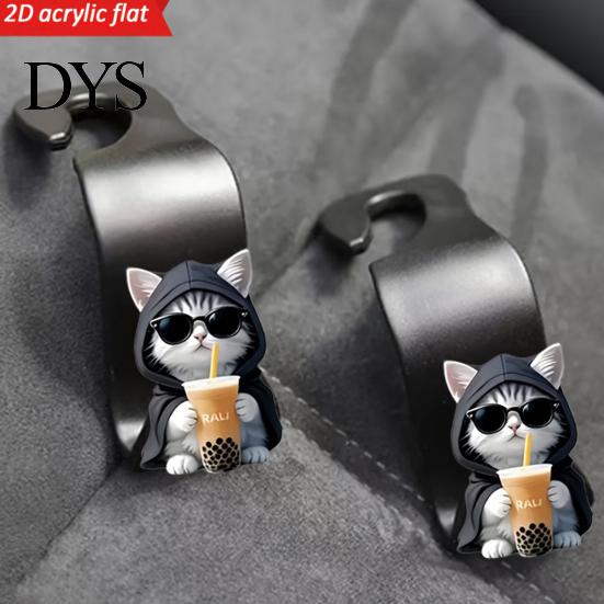 Car Storage Accessories Seat Hook, Cartoon Cat/Dog Pattern Decor, Durable Load Bearing Acrylic for Girls Headrest Hanger, Universal Vehicle