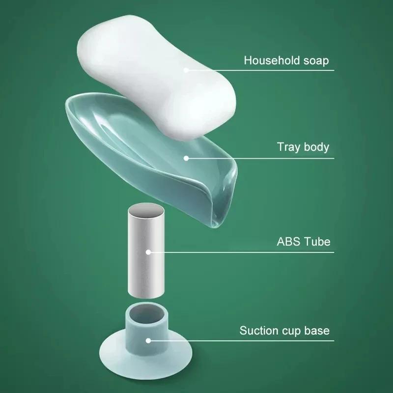 Portable Plastic Suction Cup Soap Dish For Bathroom Shower, Leaf Soap Holder And Sponge Tray For Kitchen Bathroom Accessories