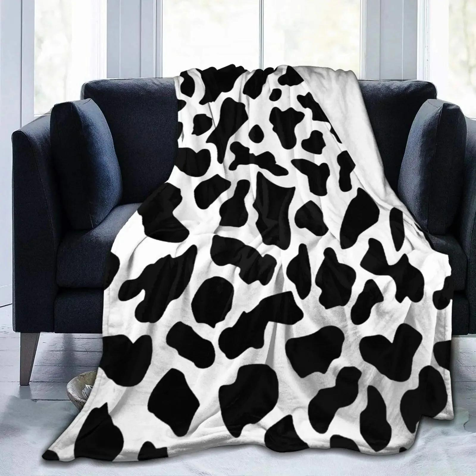 Monika Chen Unisex Black/White Cow Print Cowhide Throw Blanket All Season And Warm Lightweight Soft Fuzzy Flannel Blanket Cute Warm Gifts Blankets