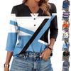 Damenmode Lässig Bedrucktes V-Ausschnitt Knopf Dreiviertelarm T-Shirt Raglanärmel Top