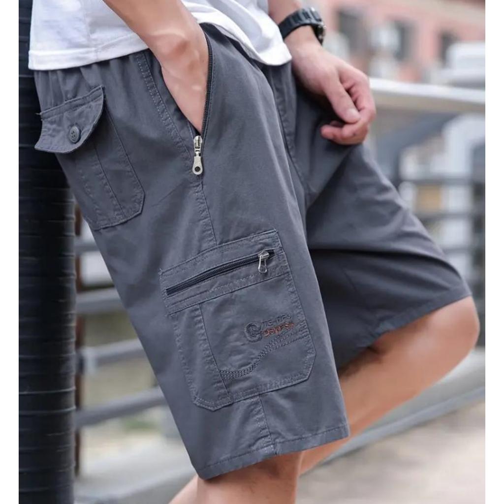 Men's Breathable Cotton Shorts Solid Color Drawstring Waist with Zipper Pockets Casual Summer Wear