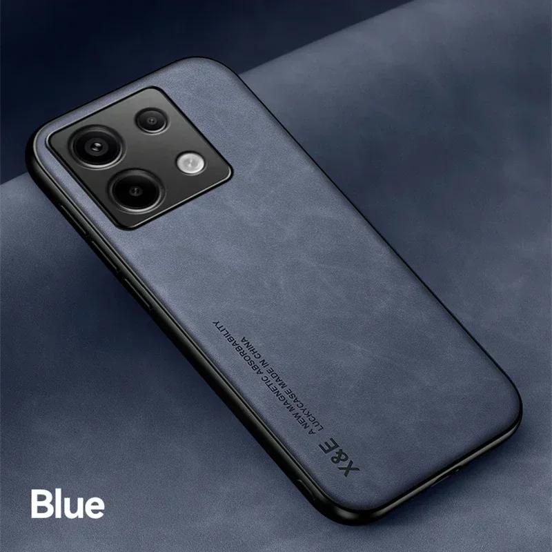 Luxury Leather Case For Redmi Note 14 13 Pro Plus Poco F6 X6 X5 14T 13T Pro Cover With Metal Plate Support Car Hold