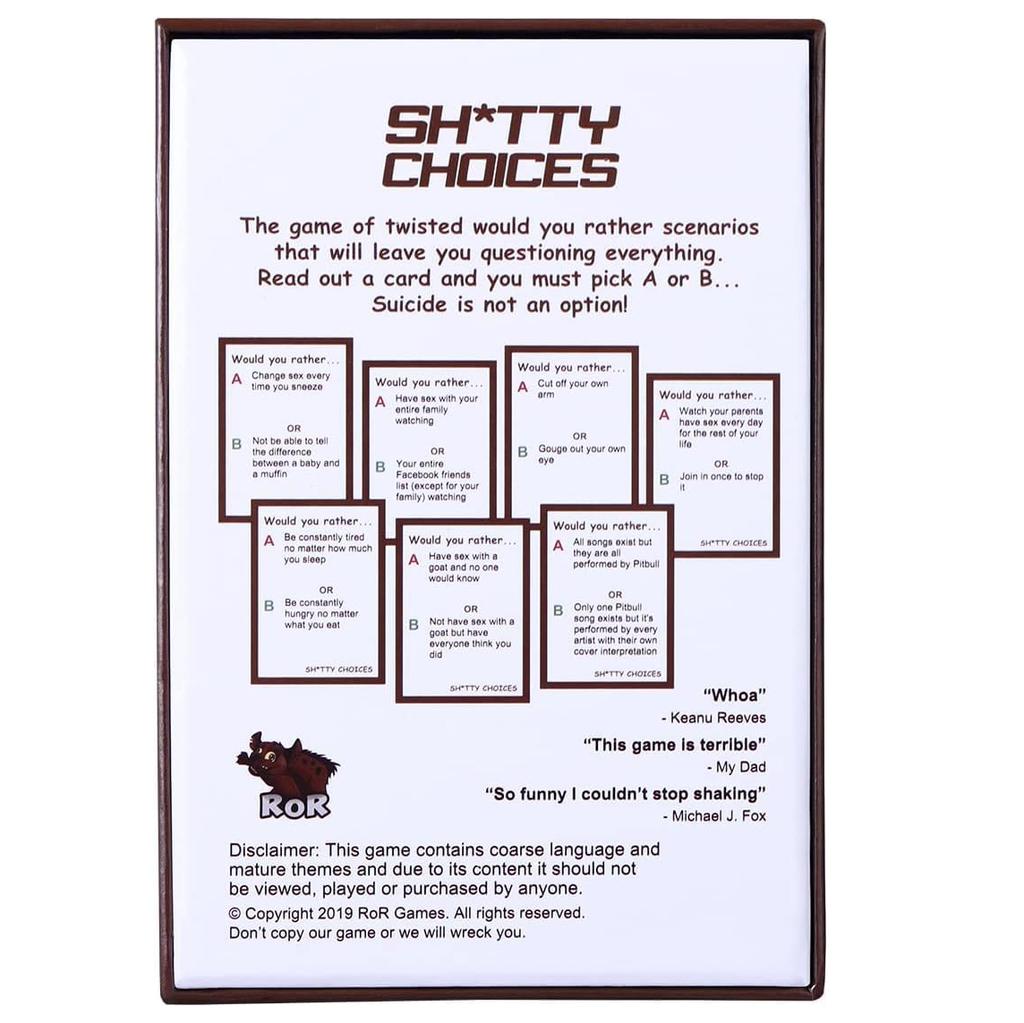 Shitty Choices Card Board Game Card Games for Adults Party Card Games for Adults and Family Perfect Entertainment Gifts