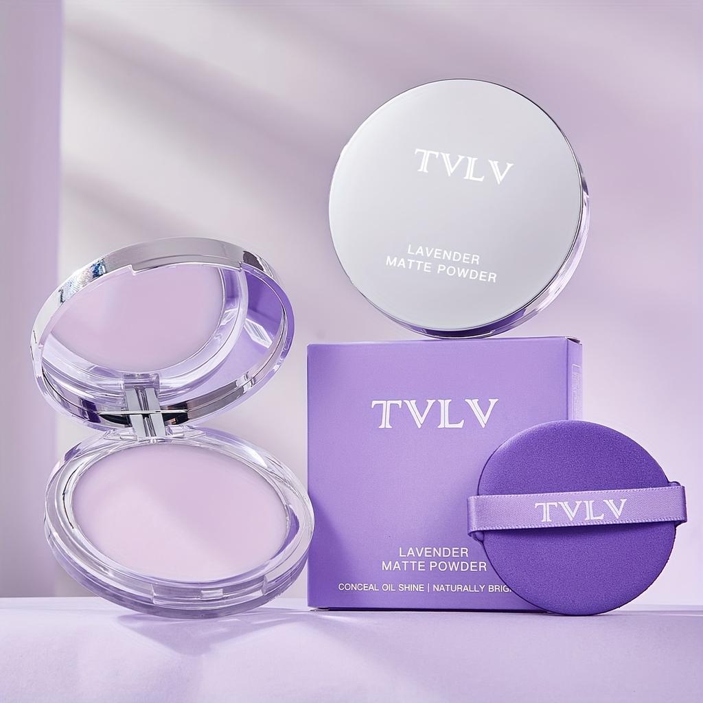 Lavender Matte Makeup Setting Powder with Powder Puff - Oil-Control, Long-Lasting, Waterproof Pressed Powder Natural Finish & Strong Coverage Powder