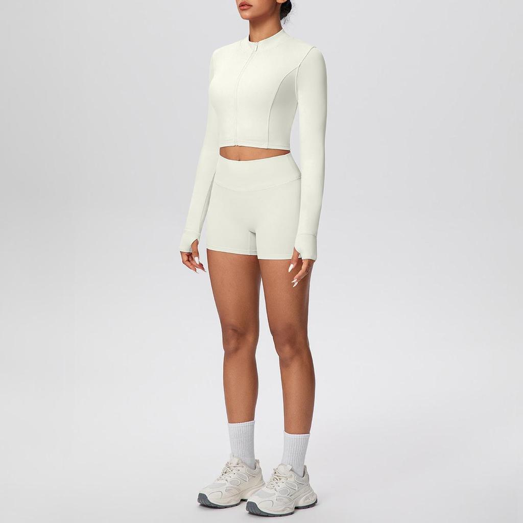 Women's High-Waisted Yoga Set: Short Zipper Jacket & Hip-Lifting Shorts