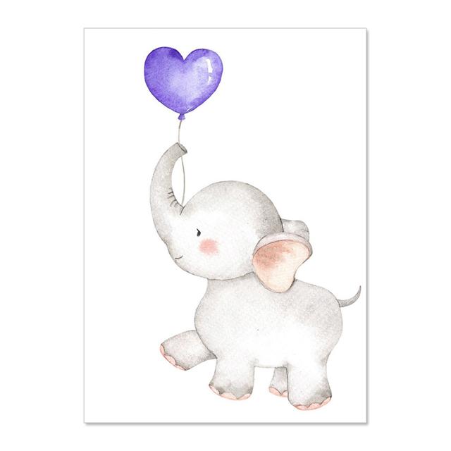 Baby Elephant with Balloon Wall Art Canvas Painting Nursery Posters And Prints Wall Pictures Baby Kids Room Décor No Frame