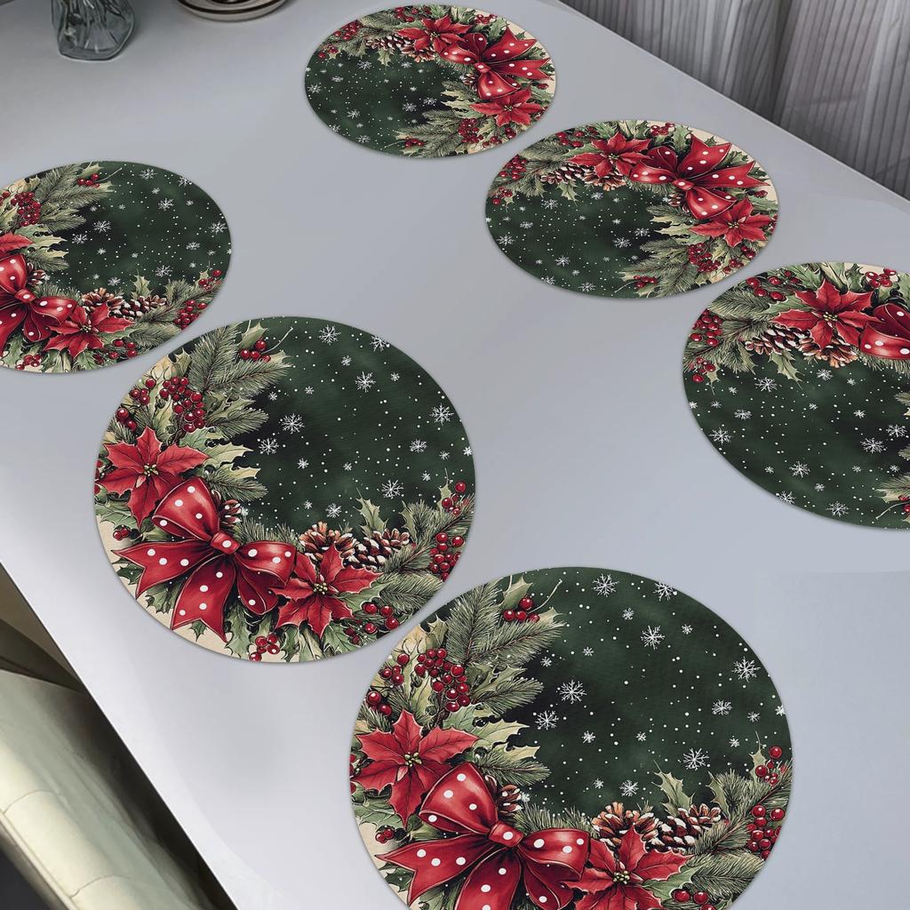 6-Piece Christmas Holly Leaf Placemats for Family Gatherings Christmas Parties Holiday Table Decorations and Accessories