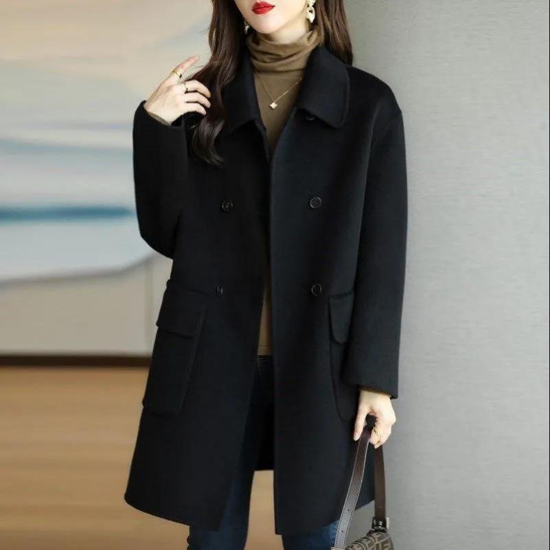 Women's Woolen Coat Autumn and Winter New Coffee Color Thick Korean Style Slim Fit Medium and Long Woolen Coat