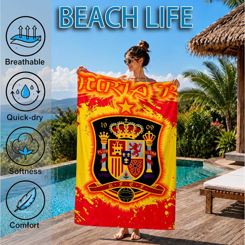 Asciugamano da Spiaggia con Stemma Calcio Spagna, Asciugamano da Spiaggia in Microfibra, Perfetto per Piscina, Spiaggia, Viaggio, Decorazione Casa, Regali per Fan di Feste in Spiaggia