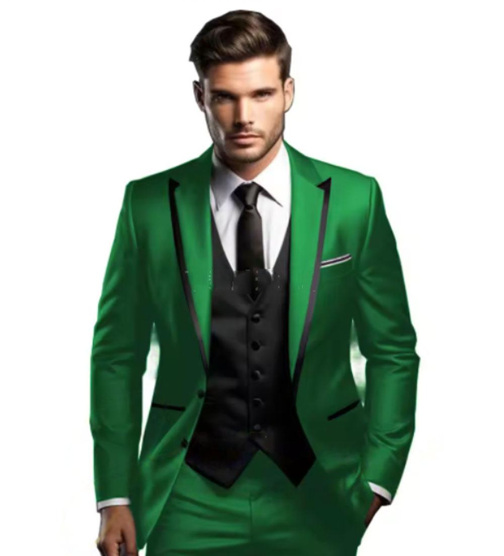 

Мужские костюмы из 3 предметов, шикарный однобортный мужской костюм с заостренными лацканами, тонкий однотонный модный деловой повседневный свадебный смокинг 5XL чёрный/зелёный