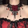 Dark Retro Red Rose Lace Necklace, Light Luxury Clavicle Chain for Halloween Party
