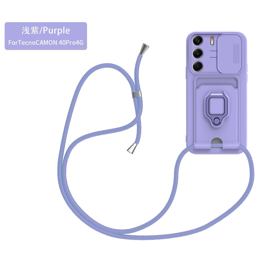 

Crossbody Necklace Lanyard Phone Case for Tecno Camon 40 Pro 4G Ring Holder Solid Color Silicone Cover for Camon40 40Pro Cases for camon 40 4G