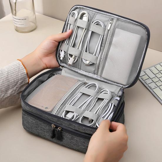 Bolsa de armazenamento de cabos Camada dupla Grande capacidade Gadget eletrônico portátil Organizador de viagem para casa