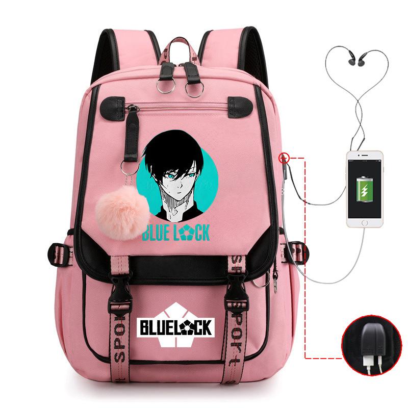 Blaues Gefängnis Anime Schultasche College Stil Große Kapazität Mittelschüler USB Rucksack
