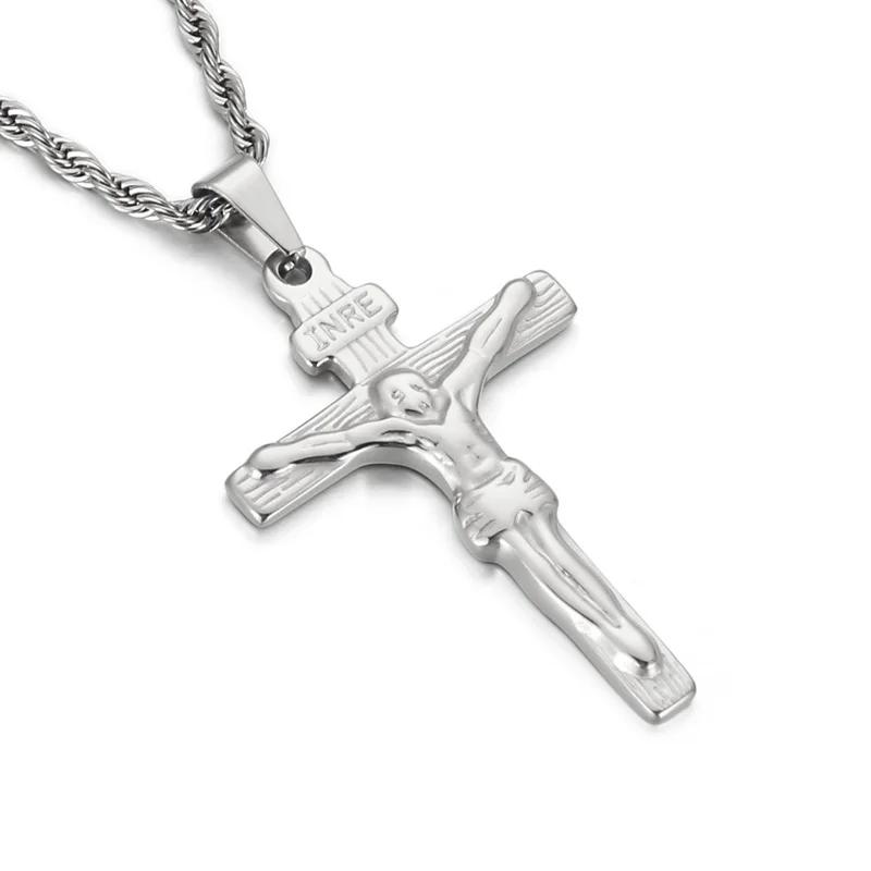 Trendy Pendant Necklaces for Men Metal Cross Stainless Steel Link Chain Accessories Irregularly Male Choker Shiny Jewelry