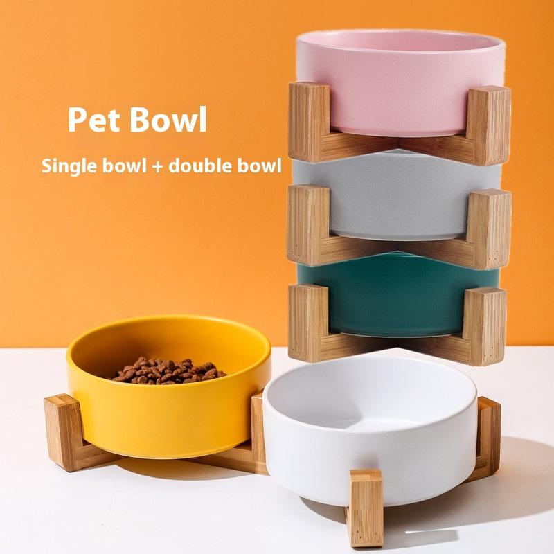 Ceramic Bowl Cat Dog Bowl Cat Food Bowl Cat Bowl Drinking Water Bowl Double Bowl Protection Cervical Spine Bowl Black Pet Bowl