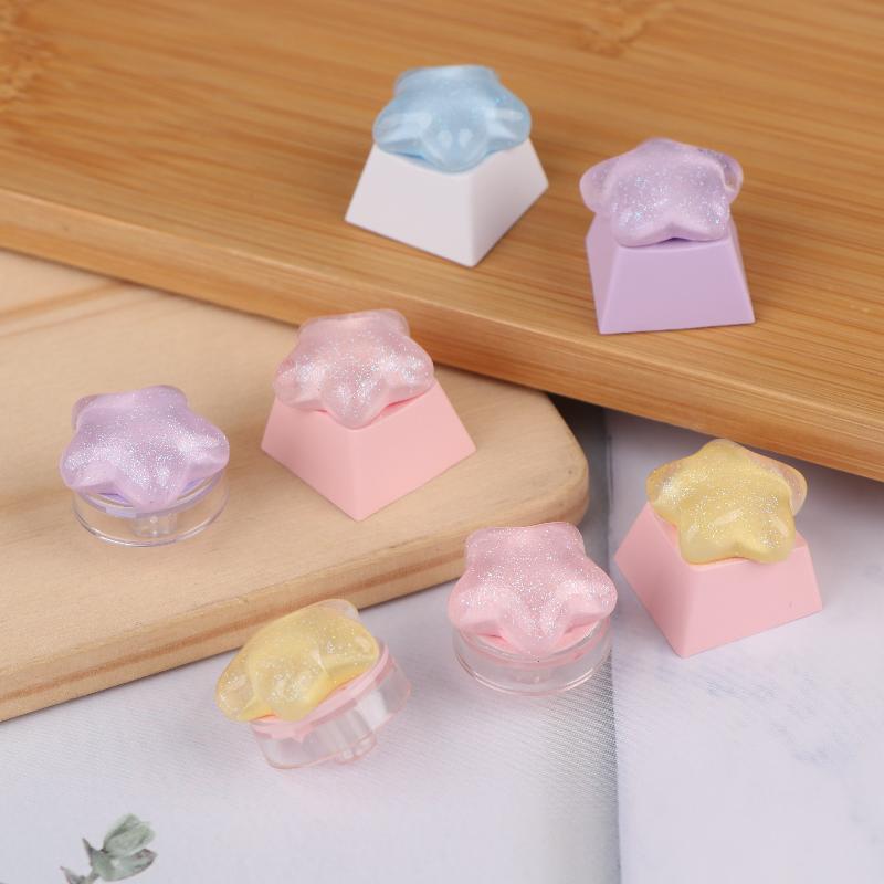 4Pcs Cute Star Keycaps Sweet Translucent Girl Personalized Gift Key Cap For Mechanical Keyboard Accessories