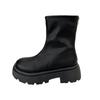 Black Retro British Style Thick Heel Thick-soled Martin Boots Women's 2025 New Autumn and Winter Heightening Short Thin Boots