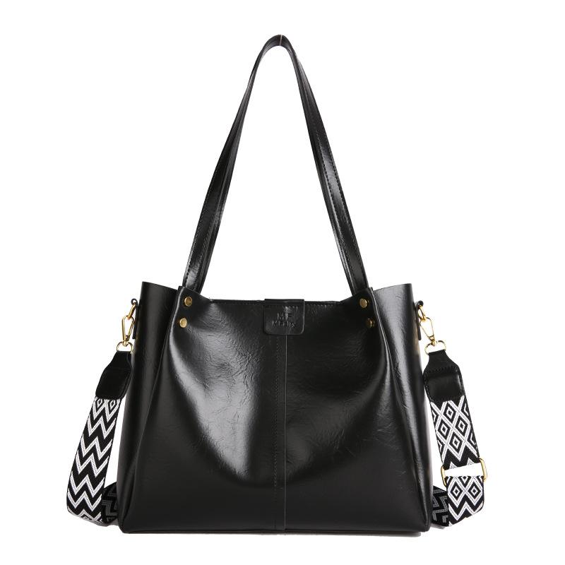 New Shoulder Bag European and American Retro Large Capacity Commuter Tote Bag Handbag Wide Strap Crossbody Bag Shoulder Bag