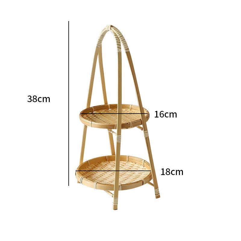 Chinese Style Foldable Bamboo Double-Layer Serving Basket