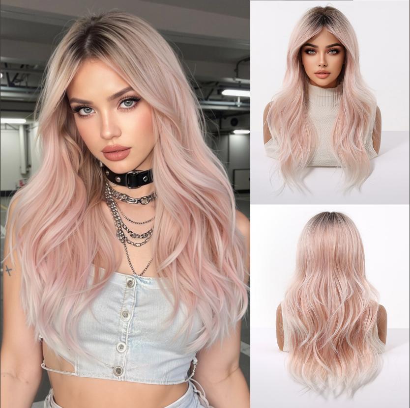 Platinum 613 Blonde Wig Long Wavy Synthetic Wig with Bangs Curly Mixed Golden for Women Cosplay Party Daily Use Heat Resistant
