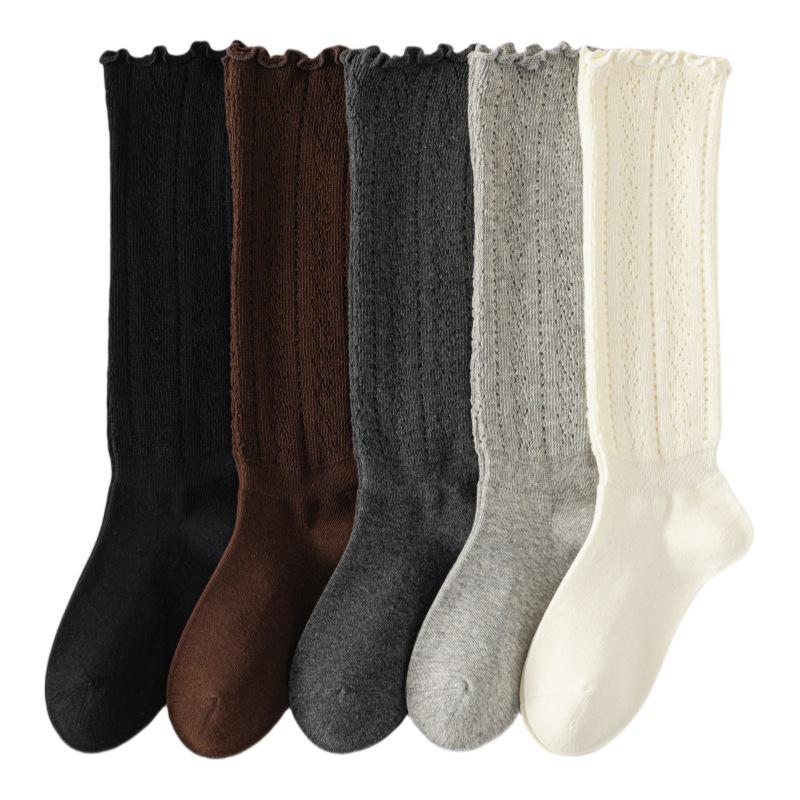 Chunky Knit Openwork Slouch Socks - Solid Color Calf & Over-the-Knee, Lace Miu Style, Anti-Slip Boneless Cotton Boot Socks