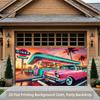 One 2D Background Banner a Classic Pink Car In a Restaurant Scene Garage Polyester Fiber Background Cloth