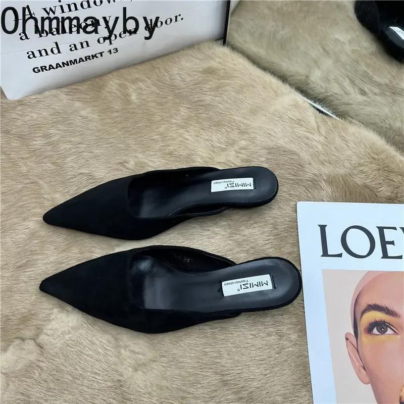 Mules a Punta Primavera Moda Stampa Leopardo Pantofole da Donna Scarpe Casual da Donna Tacchi Bassi Eleganti Ciabatte da Esterno da Donna