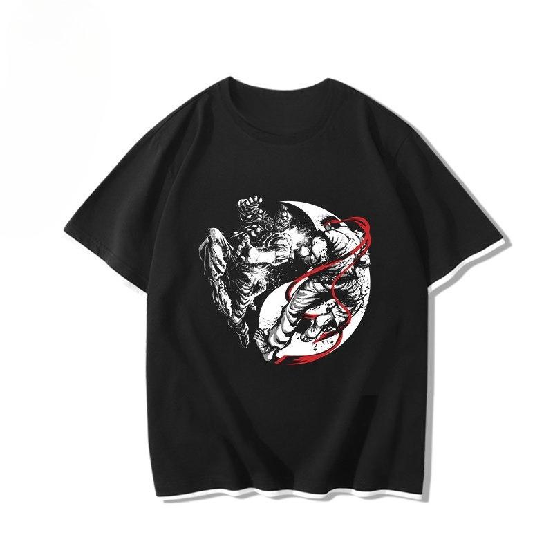 Men Ryu Ramen Noodle Print T Shirt Street Fighter Retro Japanese Anime Fighting Game Cotton Short Sleeve Casual Streetwear Tops