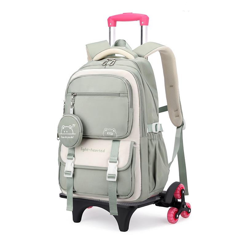 Natural Fish Design Trolley Backpack for Middle School Girls - Large Multi-Layer Capacity