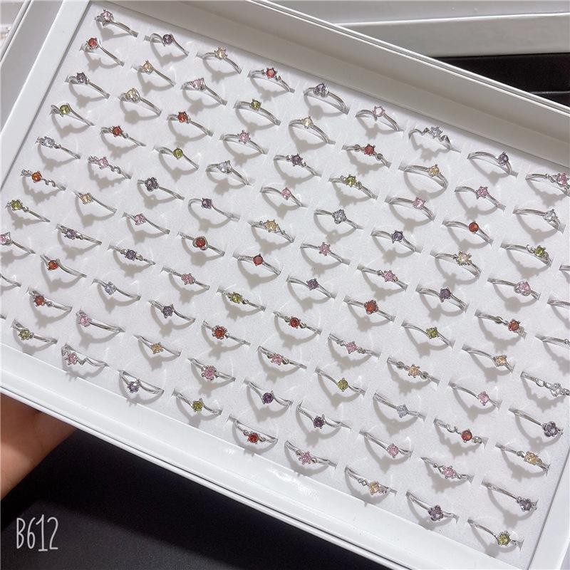 10Pcs Open simple zirconia ring, adjustable colorful zirconia ring, versatile finger ring, party accessory