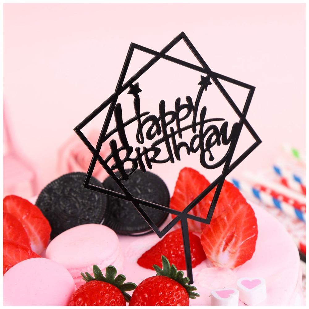 

10pcs/set Mirror Happy Birthday Cake Topper Gold/black Cake Card Cake Insert Baby Shower