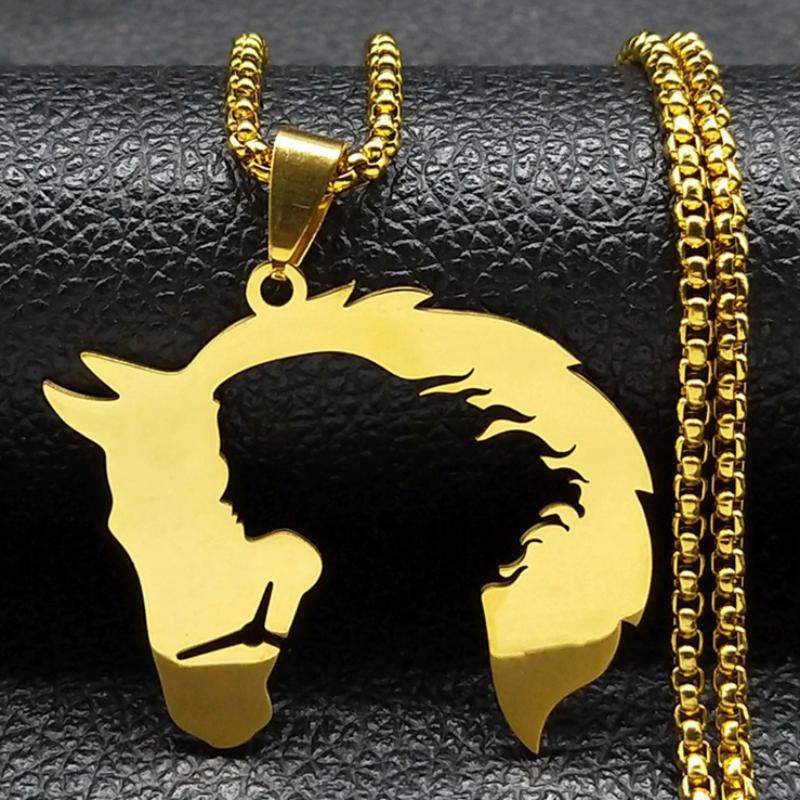 Hollowed Out Horsehead Necklace Men Girl Pendant Hip-Hop Silver Gold Color Stainless Steel Chain Personality Rock Jewelry Gifts
