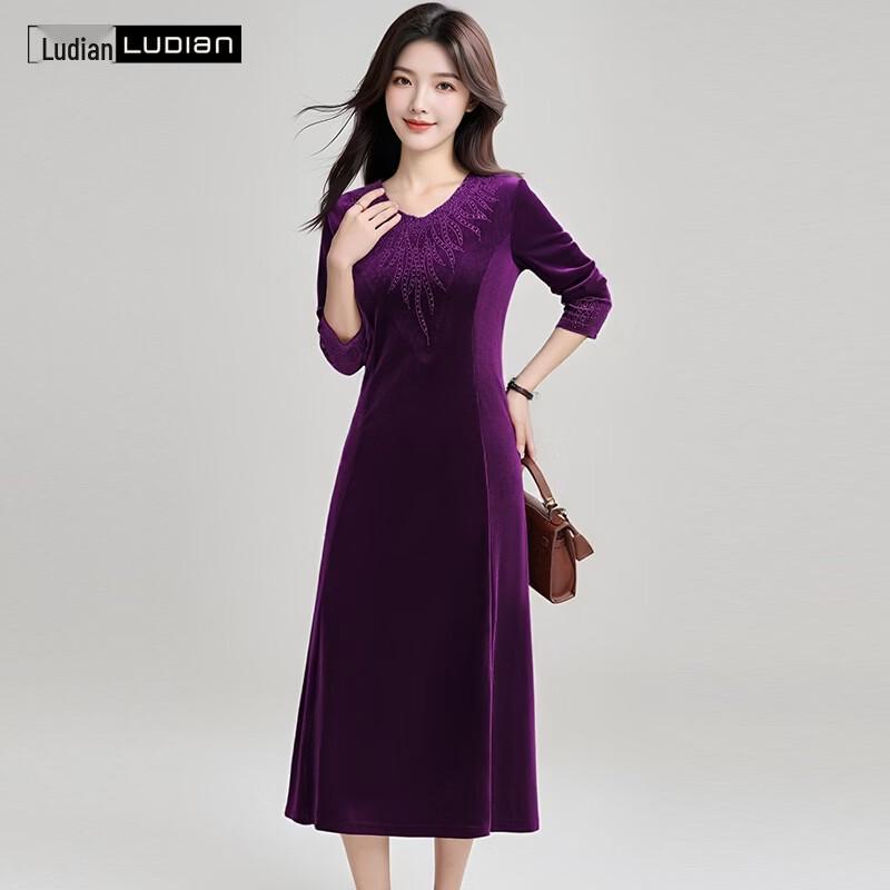 Women's V-Neck A-Line Velvet Embellished Dress