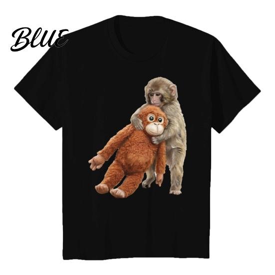 Trendy Animal Print Shirt Monkey Punch T-Shirt Short Sleeve Round Neck Casual Tee Cute