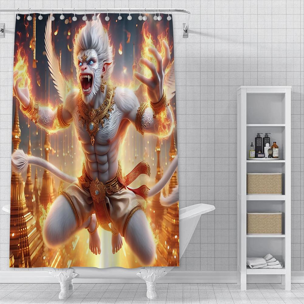 Spiel Black Myth Wukong Duschvorhang Wasserdicht Polyester Stoff Farbe Bad Vorhänge Home Badezimmer Dekor Vorhang Mit Haken