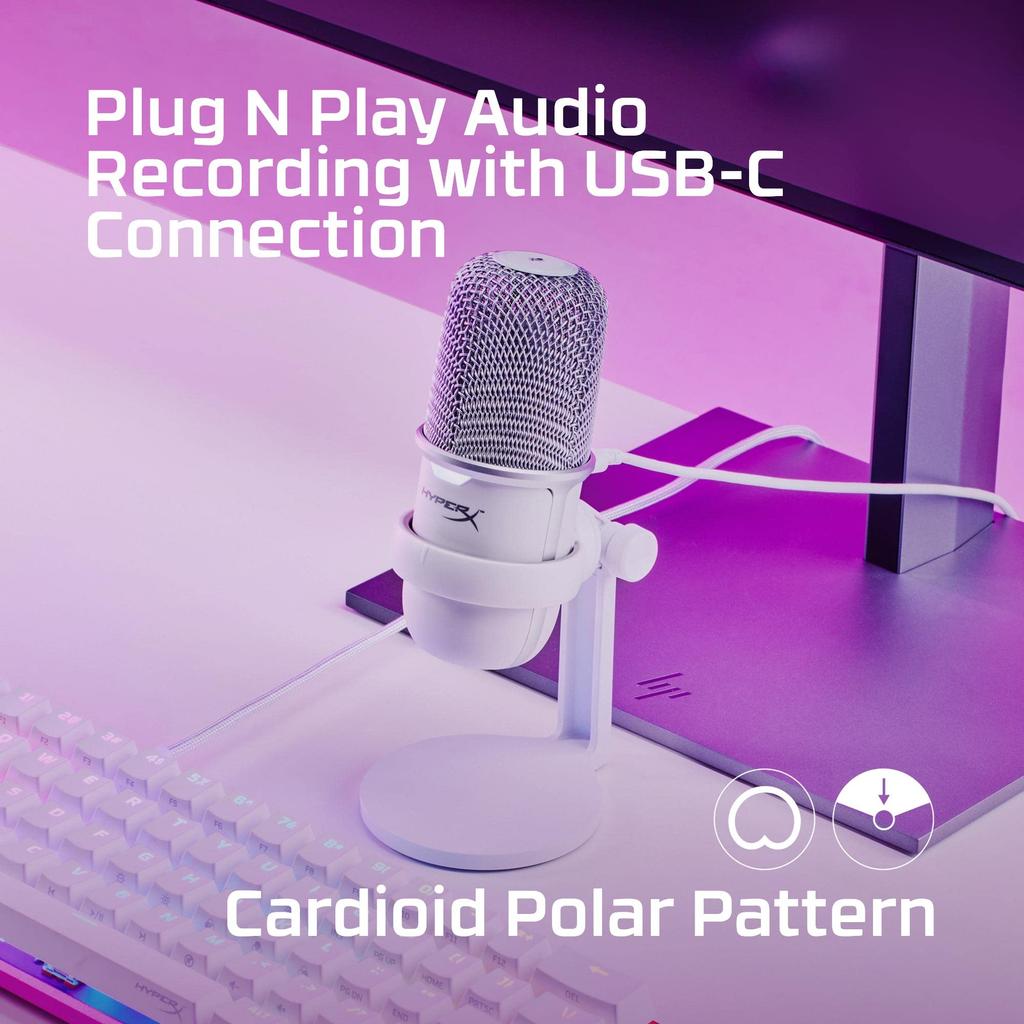 Hyper-X SoloCast USB Standalone Microphone, White, for Teleworkers, Streamers, Content Creators, and Gamers, Compatible with PC, PS4, and PS5, 2-Year