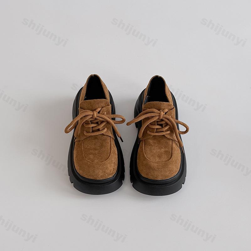 

Ретро Однотонные Низкие Топы на Толстой Подошве на Шнуровке Одинарная Обувь для Женщин Осенняя Новая Мода Универсальные Удобные Лоферы на Платформе 35