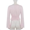Spicy Girl Pink Lace Patchwork Ruched V-Neck Base Shirt
