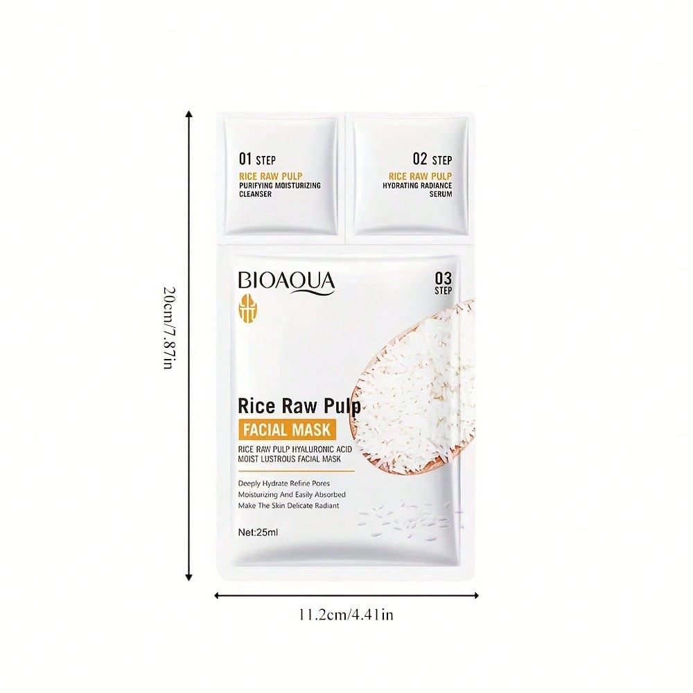 Rice Extract 3-Step Facial Mask Hydrating Cleansing Essence for Nourished Skin