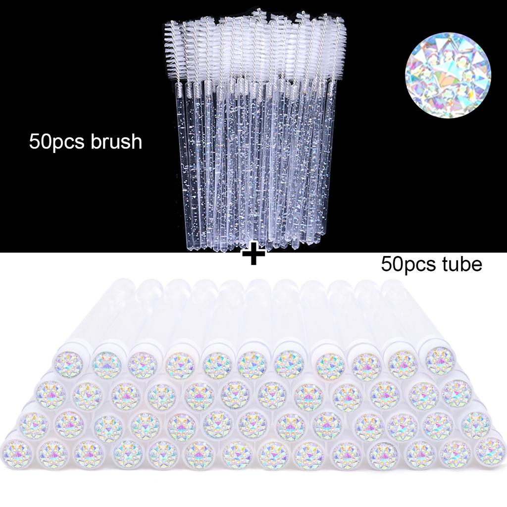 With Crystal Lash Mascara Wands Eyebrow Comb Spoolies Container Lash Brush Applicators Makeup Tools 50Pcs Eyelash Brush Tubes
